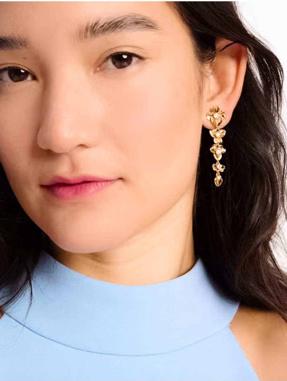 New Kate Spade New York Gold-Tone Precious Pansy / Plumeria Linear Drop Earrings - Picture 4 of 8